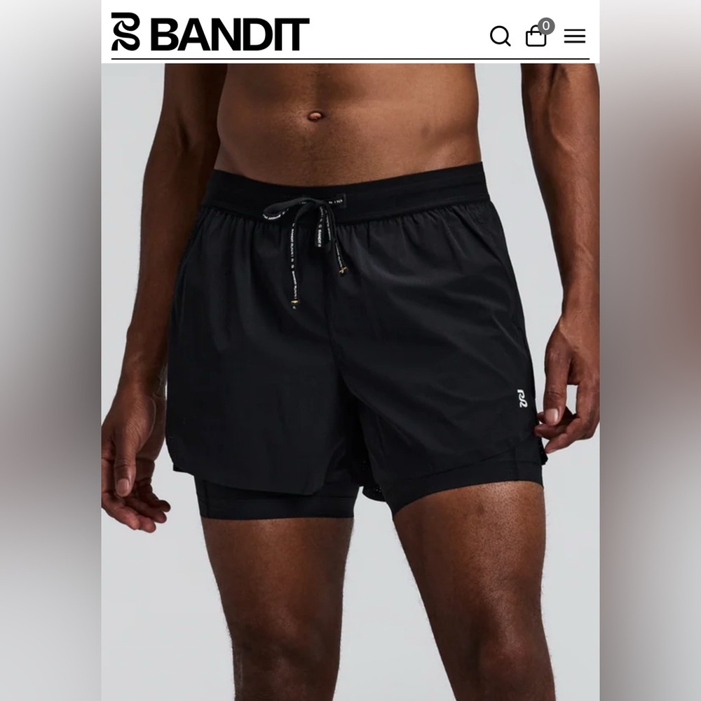 Bandit MEN'S VENTO™ 2-IN-1 RUN SHORT - BLACK size small